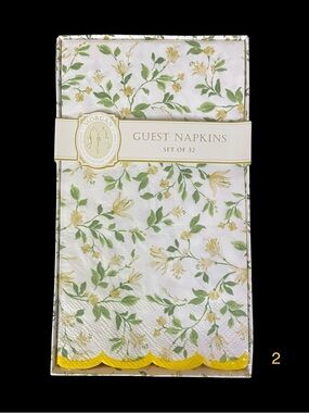 32 Guest Napkins Tan Yellow Floral Disposable Paper Meals Party Bathroom NEW NIB